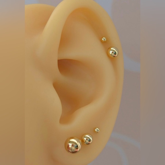 Stud Bead Ball Earrings Set 14k Gold Plated Luxury Jewelry - Picture 6 of 10